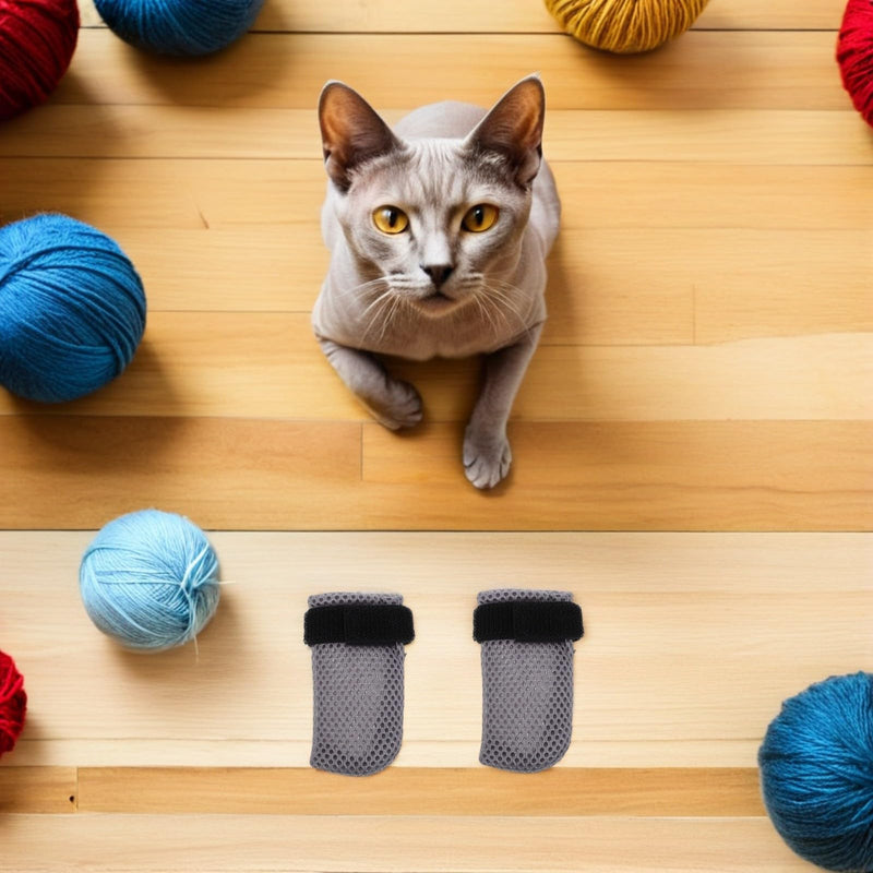 POPETPOP 4-Pack Polyester Cat Gloves to Protect Cat Claws During Bathing and Medication Administration. Adjustable and Safe for Cat Paws