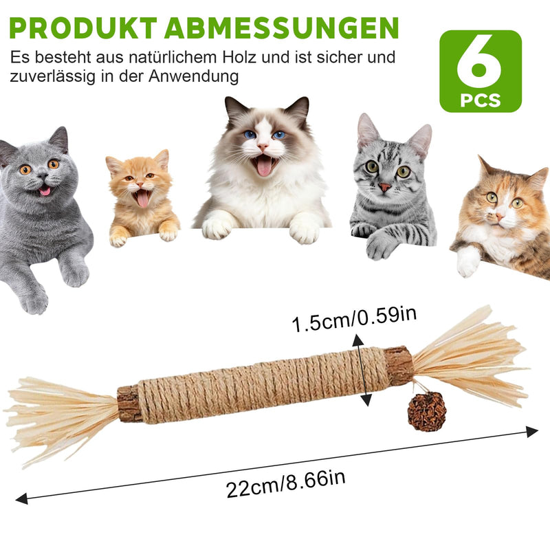 LATRAT 6 Catnip Sticks, Cat Dental Care and Against Bad Breath, Safe Cat Chew Toy for Stress Relief, Catnip Toy for Kittens & Cats