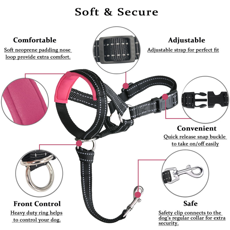 BARKLESS Dog Head Collar, No Pull Head Halter with Soft Padding, Reflective Soft Padded Snout Harness for Small and Medium Dogs Pink S (Snout Cir: 7"-10¼") - PawsPlanet Australia