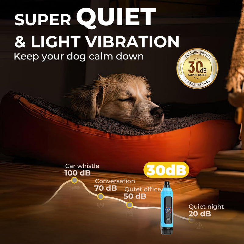 Dog Nail Grinder 6-Speed with LED Display, Dog & Cat Nail Clippers and Trimmers, Pet Nail Grinder with 2 LED Lights - Super Quiet Rechargeable Claw Trimmer for Large Medium Small Dogs/Cats (Blue) Blue - PawsPlanet Australia