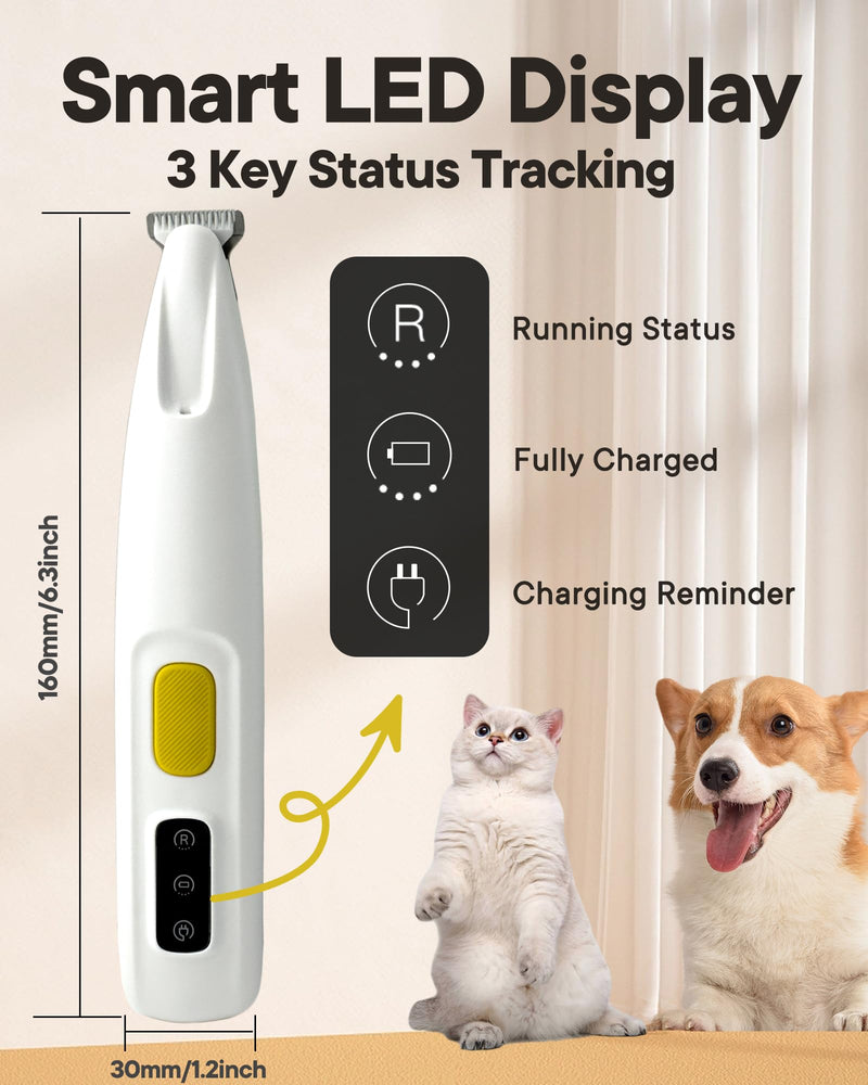 Upgraded Dog Paw Trimmer with LED Light, 18mm Widen Blade, 35dB Low Noise, LED Display, Fully Waterproof, Rechargeable Clipper for Dogs Cats Trimming Paws, Eyes, Ears, Face, and Rump - PawsPlanet Australia