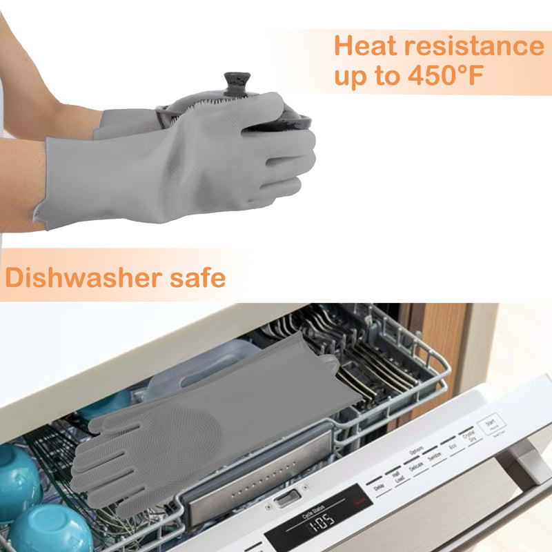 Pet Grooming Gloves, Dog Bathing Gloves with High-Density Teeth, Heat Resistant Silicone Cat Hair Remover with Enhanced Five Finger Design, Bathing and Massaging for Dogs and Cats (Grey) Grey - PawsPlanet Australia