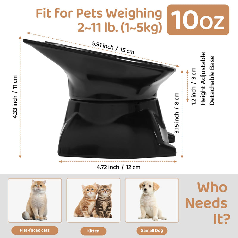 Small Elevated Slow Feeder Cat Bowl, Cute Tilted Elevated Bowls and Dishes for Cats & Small Dogs, Whisker Friendly, Anti Vomiting Raised Pet Bowl for Dry and Wet Food, Black - PawsPlanet Australia