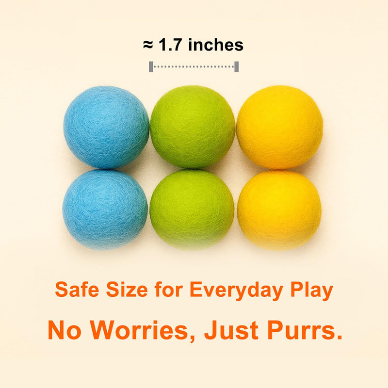 100% Wool Felt Cat Toy Balls – 6-Pack, 3 Colors – Natural, Durable & Safe Size for Kittens and Cats - PawsPlanet Australia