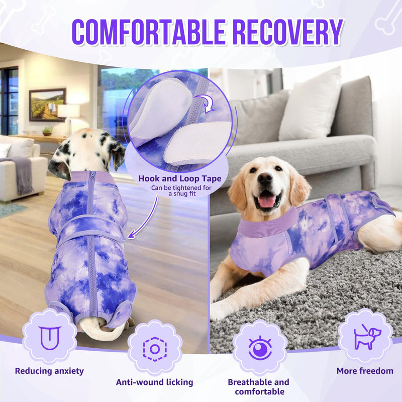 Lukovee Recovery Suit for Dogs, Zipper On Recovery Suit for Female Male Dog, Onesie Abdominal Wounds Cone E-Collar Alternative Prevent Licking Spay Recovery Suit (Purple Tie-dye,Small) Small Purple Tie-dye