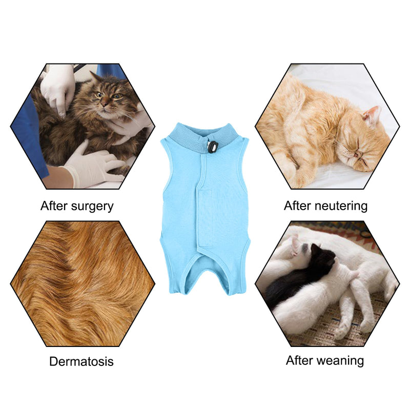 Amexo Cat Surgery Recovery Suit Cat After Surgery Bodysuit for Abdominal Wounds or Skin Diseases Kitten Surgical Onesie E-Collar Alternative for Cats and Dogs (Blue, S) Blue
