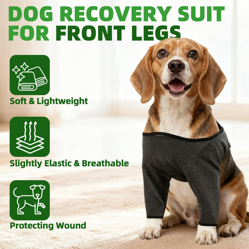 Dog Surgical Recovery Suit, Gray, M | Front Leg Protection, Elbow Protector, Leg Wound Protector, Prevents Licking & Biting