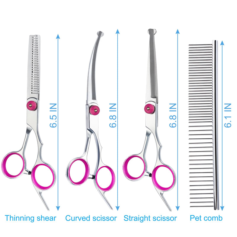 5 in 1 Premium Dog Grooming Scissors, Professional Dog Scissors for Grooming with Safety Round Tips, Lengnoyp Stainless Steel Thinning Shears, Pet Cat Shears for Grooming Kit, Pink Black - PawsPlanet Australia