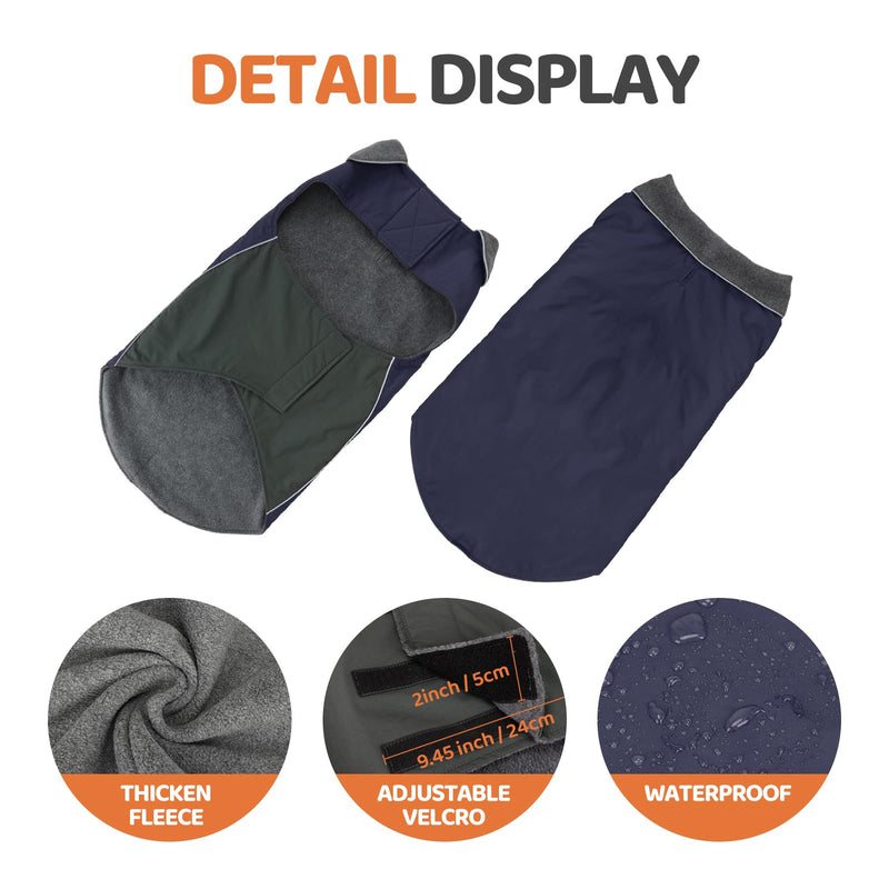 100% Waterproof Thicken Dog Jacket for Lab, Pitbull, Doberman, Standard Poodle, German Shepherd - Large, Navy, 3XL 3XL"chest girth 31.8-39.0", body 26.3" - PawsPlanet Australia