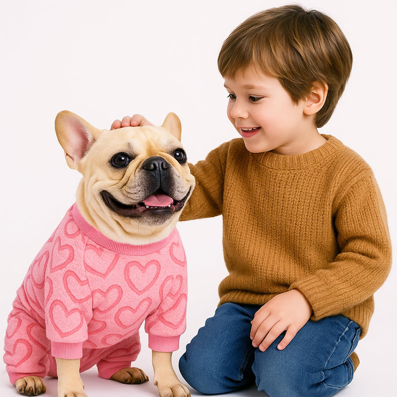 Dog Pajamas for Small Dogs Cats Fleece Jumper Heart Onesie Clothes Soft Pink Pyjamas Rompers Four-Legs Sleepwear Ffor Puppy Chihuahua Yorkie (XS) XS