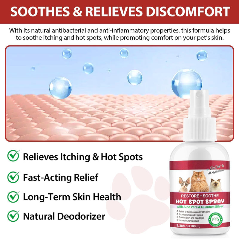 Hot Spot Itch Relief Spray - Anti-Itch Hot Spot Treatment, Pet Wound Care Spray for Skin Itchy, Irritated Skin, Allergy, Rashes, Moisturiser for Dry Skin & Itchy Ears, Skin Soother - 100ML (Cats) Cats