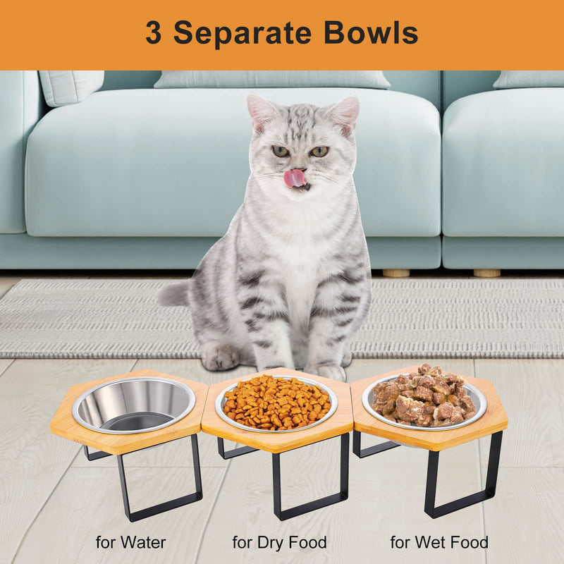 Petmolico Raised Cat Bowl,3 Elevated Water and Food Bowls Stainless Steel for Indoor Cat and Small Dogs with Metal Stand Yellow#1 - PawsPlanet Australia