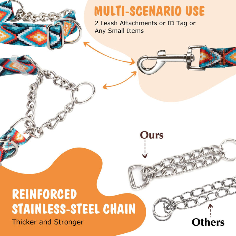Martingale Dog Collar with Chain, No Pull Slip Cinch Choker Choke Collar Western Boho Aztec Duty Dog Collar for Medium Large Extra Large Pet Dogs,Western L 7 L(Neck19-24")