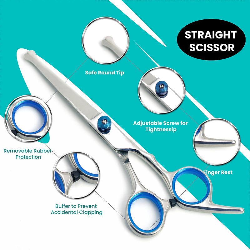 7 in 1 Dog Grooming Scissors Set with Safety Round Head, Sharp and Durable, with Two Stainless Steel Combs, Pet Grooming Scissors for Cats and Dogs - PawsPlanet Australia