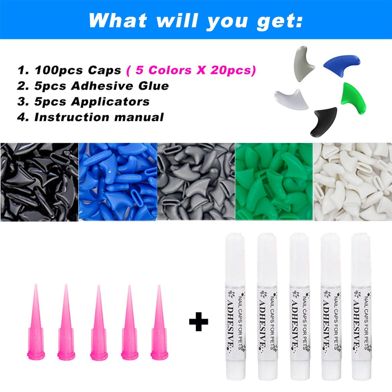 100pcs Boy Cat Nail Caps | Cat Nail Covers Cat Claw Covers for Boy Cat with Adhesive Glue and Applicators (S) Small - PawsPlanet Australia