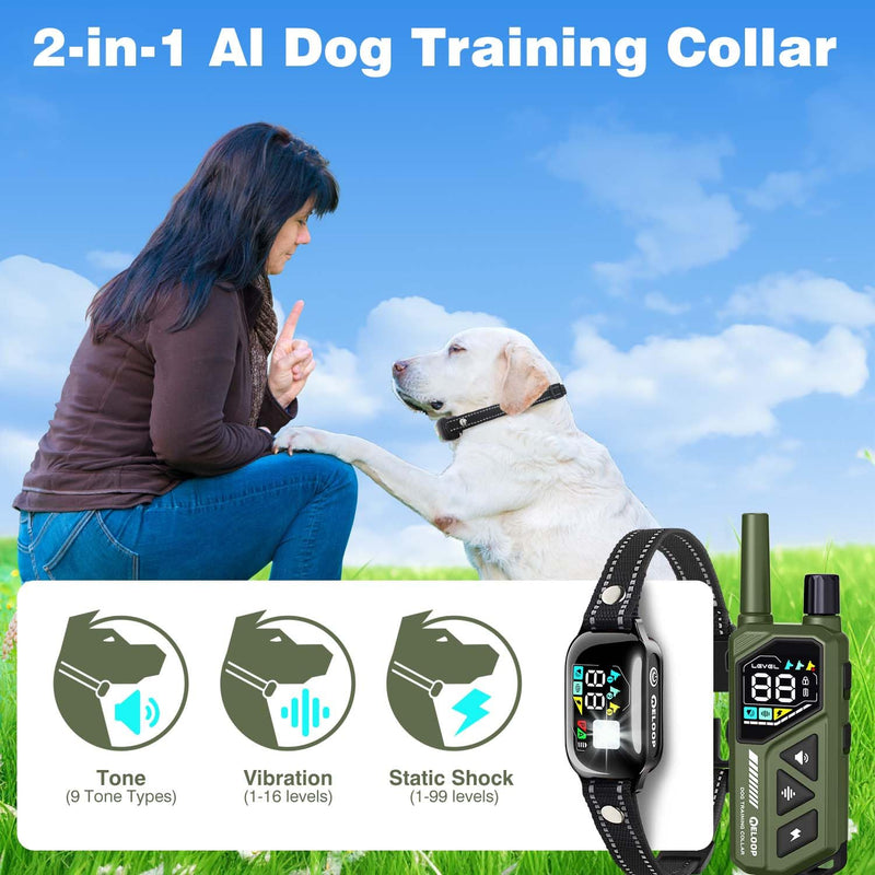 Smart Dog Training Collar for 2 Dogs, 2-in-1 Remote Control Shock Collar with AI Anti-Barking Device for Small/Medium,/Large Dogs, IPX7 Waterproof For 2 dogs(Green) - PawsPlanet Australia