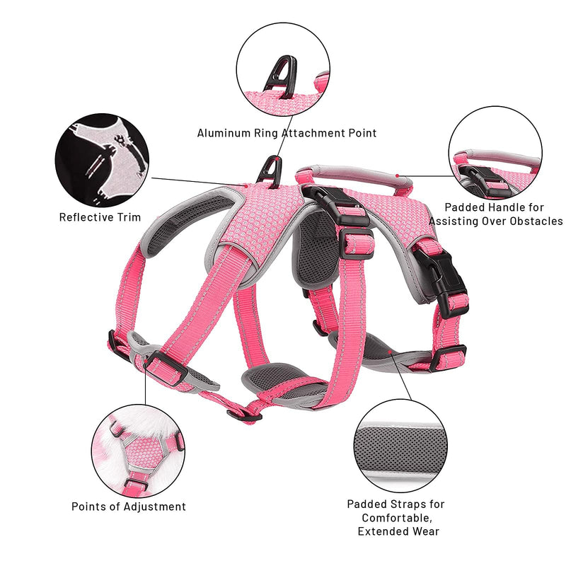 BELPRO Multi-Use Support Dog Harness, Escape Proof No Pull Reflective Adjustable Vest with Durable Handle, Dog Walking Harness for Big/Active Dogs (Pink, L) Pink L (Pack of 1) - PawsPlanet Australia