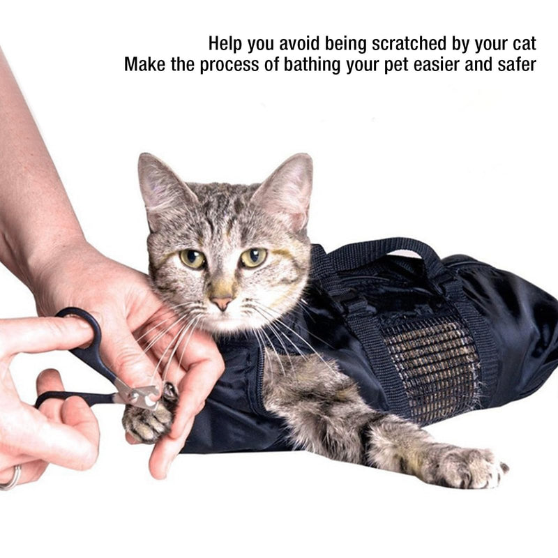 Cat Grooming Bag, Oxford Cloth Pet Bathing Restraint Bag with Front & Rear Zippers, Handles & Hanging Hook, 46x24cm Cat Restraint Bag for Bathing, Nail Trimming, Injections - PawsPlanet Australia