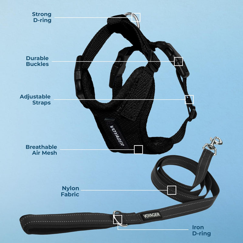 Voyager Step-in Lock Dog Harness w Reflective Dog Leash Combo Set with Neoprene Handle 5ft - Supports Small, Medium and Large Breed Puppies/Cats by Best Pet Supplies - Black, M - PawsPlanet Australia