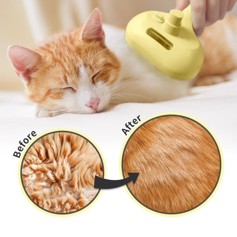 Spray Cat Brush for Shedding, 3 in 1 Self Cleaning Dog Brush Remove Static Flying Hair for Long and Short Hair Dogs and Cats to Remove Tangled and Loose Hair (Yellow) - PawsPlanet Australia