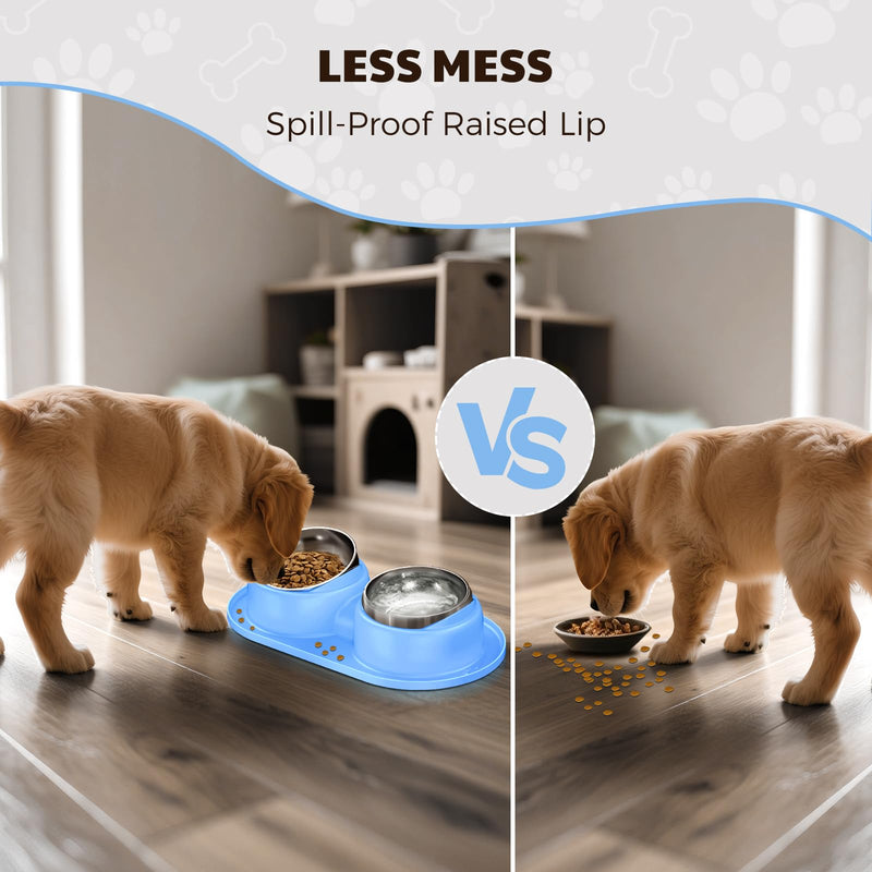 Cat Bowls 2 Stainless Steel Bowl for Pet Dog Water and Food Feeder with Non Spill Skid Resistant Silicone Mat,Tilted Bowls Elevated Anti Vomiting, Non-Slip Base, Ant Proof Food & Water.Blue Blue