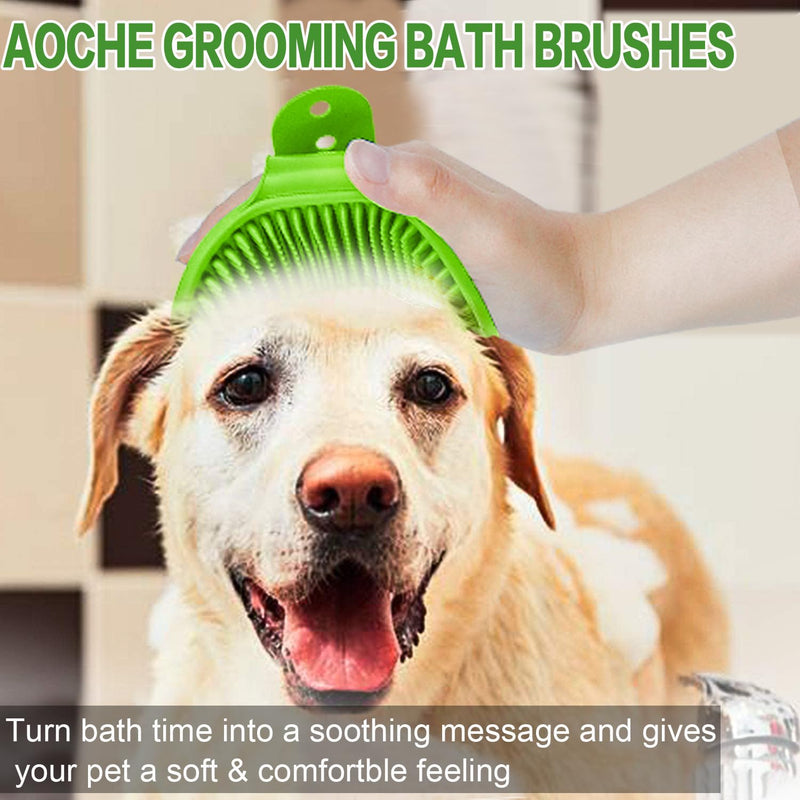 2Pack Dog Bath Brushes, Dog Grooming Brush Pet Bath Brush Scrubber Pet Shampoo Brush Soothing Massage Rubber Comb with Adjustable Ring Handle for Wet Dry Long Short Haired Dogs and Cats 2Pack Green+yellow - PawsPlanet Australia