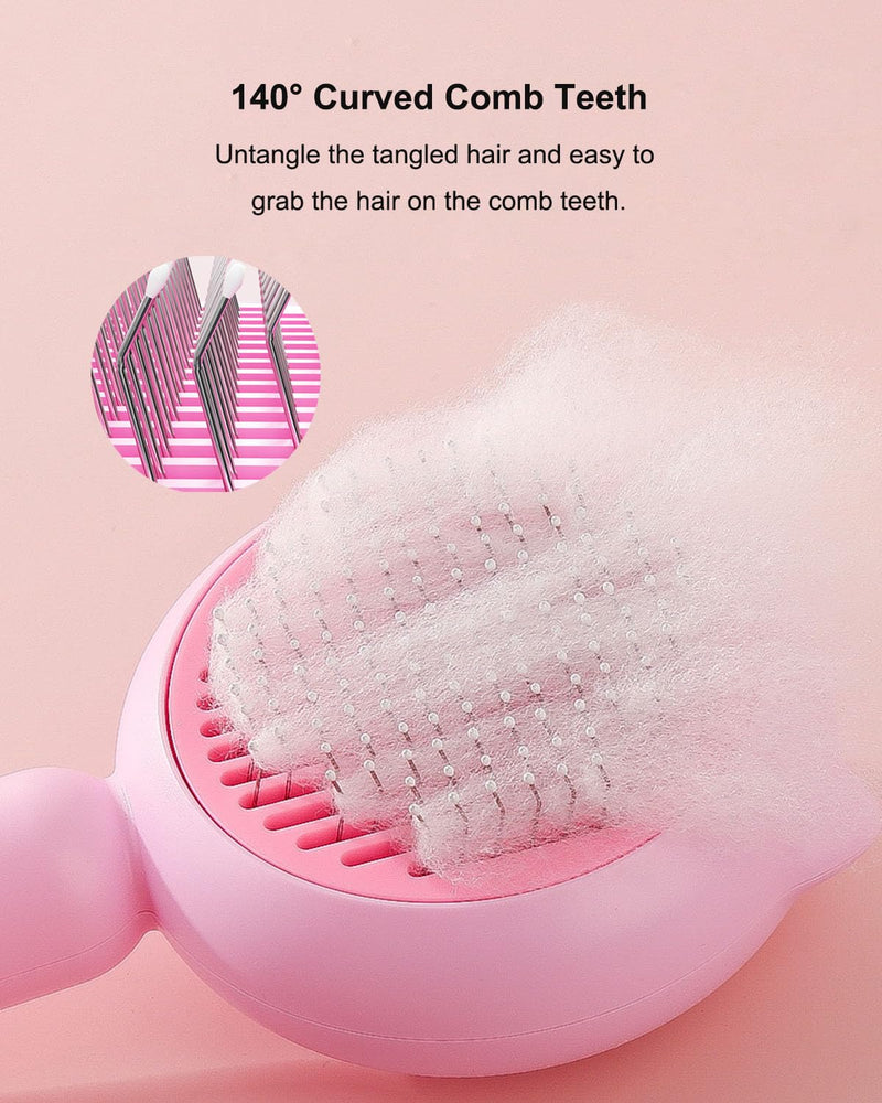 Cat Brush, Gemnbo Cat Dog Bursh for Shedding with Release Button, Deshedding Brush for Cats and Dogs at Home with Waterproof 140° Bent Curved Massage Needles Pink - PawsPlanet Australia