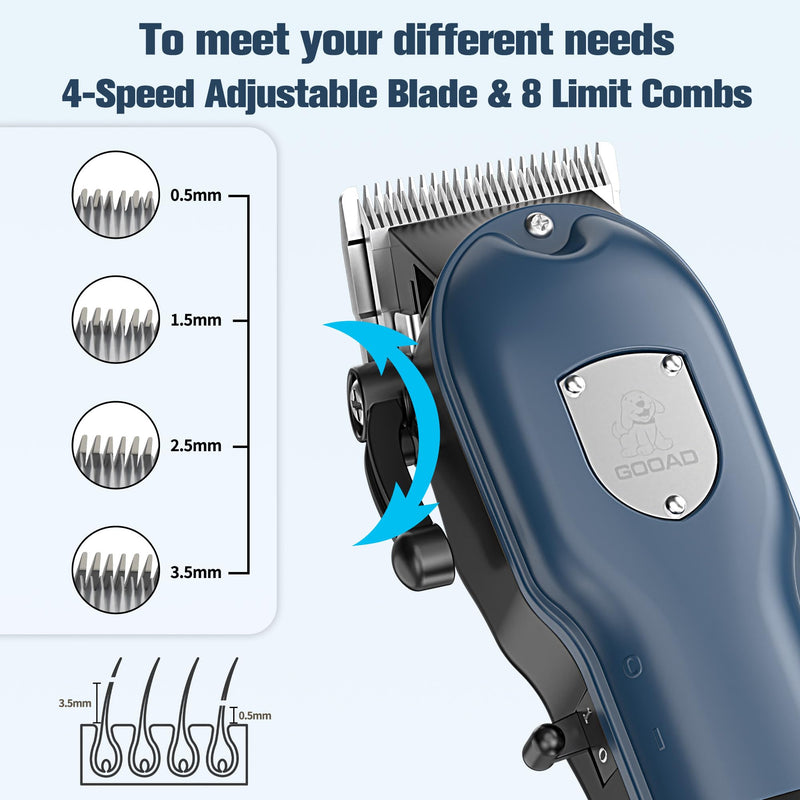 Dog Hair Clippers for Grooming Cordless Pet Clippers for Dogs Thick Hair with Metal Blades, Electric Rechargeable Dog Trimmer for Grooming Low Noise Pet Grooming Kit,Blue Blue - PawsPlanet Australia