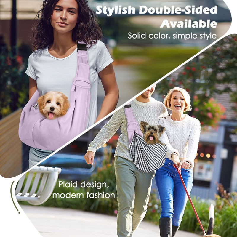 Pawaboo Dog Sling Carrier for Small Dogs, Reversible Hand Free Dog Carrier Sling with Adjustable Strap Buckle & Safety Leash, Soft Pouch and Tote, for Carry Small Dogs & Cats, Up to 12lbs,Light Purple Light Purple-Up to 12lbs - PawsPlanet Australia