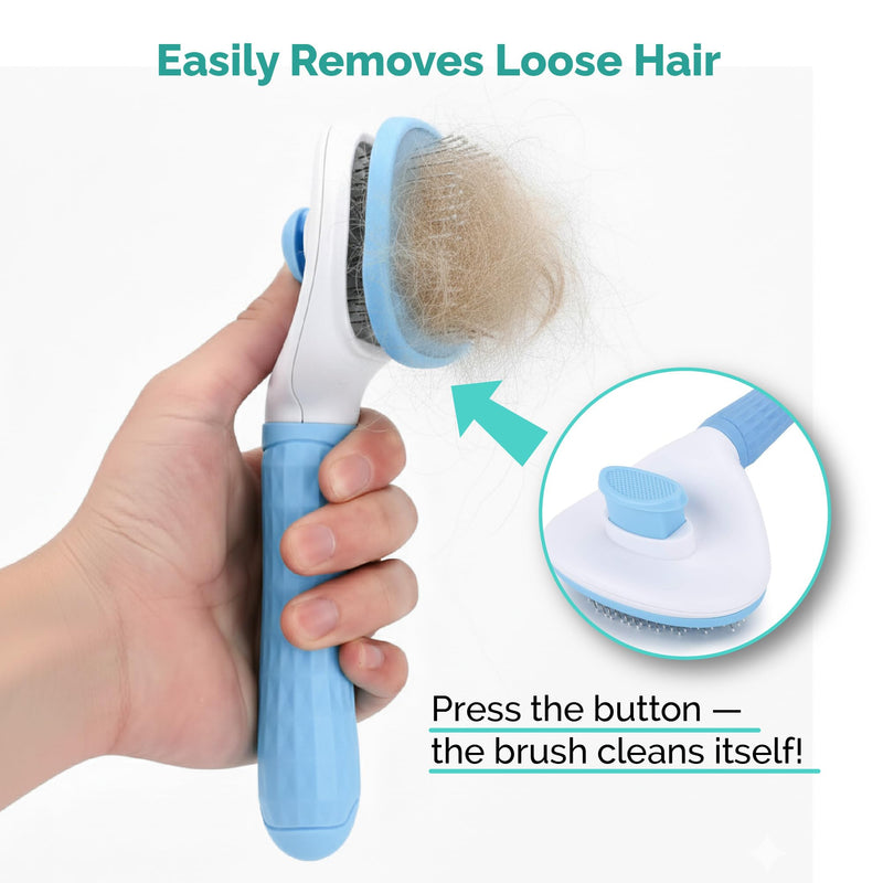 PETS-LAMB Self-Cleaning Dog and Cat Grooming Brush, Suitable for Long or Short Hair, Loose Hair Removal Brush, Easy to Remove, Pet Massage Tool. (Blue) Blue