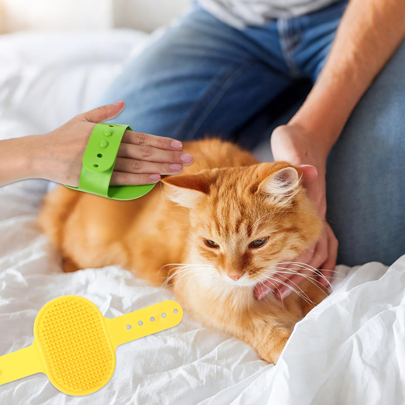 4 PCS Cat Self Groomer for Indoor Cats,Silicone Grooming Strap Pad for Cats,Adjustable & Soft Cat Massager(Green+Yellow) yellow green - PawsPlanet Australia