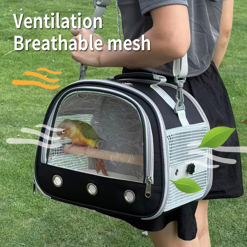 Bird Carrier,Bird Cage Parakeet Parrot Budgie Carrier Backpack for Small Birds, Travel Bird Cages with Perch, Transparent Ventilation Cockatiels, Lightweight Pet Carrier for Outdoor Use(Black) Black - PawsPlanet Australia