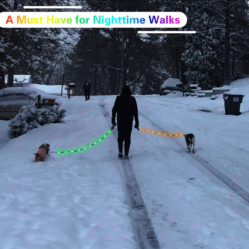 USB Rechargeable LED Dog Leash - 7 Colors & Color Cycling Mode, Light Up Dog Leash for Night Walking, Heavy Duty Padded Handle, 6FT for Small Medium Large Dogs - PawsPlanet Australia