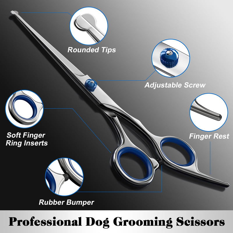 Professional 4 in 1 Dog & Cat Grooming Scissors Kit with Safety Round Tips,Sharp & Durable,Dog Shears for Grooming - Includes Straight, Curved, Thinning Scissors and Comb - Premium Pet Supplies - PawsPlanet Australia