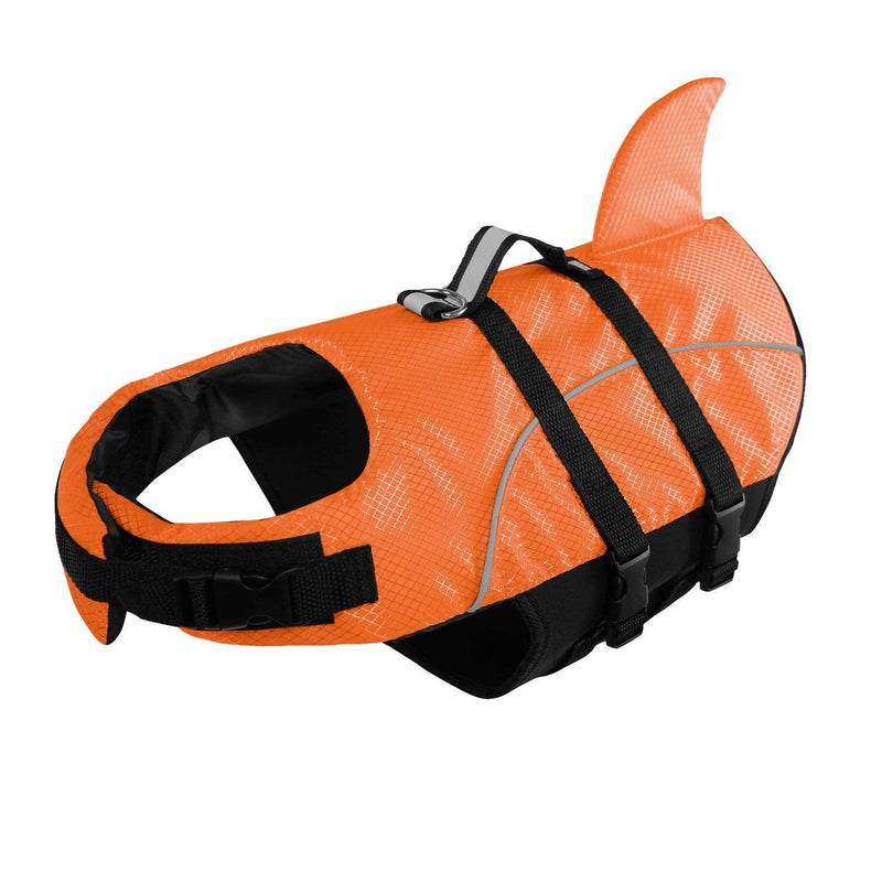 Ripstop Dog Life Jacket Shark Life Vest for Dogs, Safety Lifesaver with High Buoyancy and Lift Handle for Small and Medium Breeds（Orange S） Orange - PawsPlanet Australia