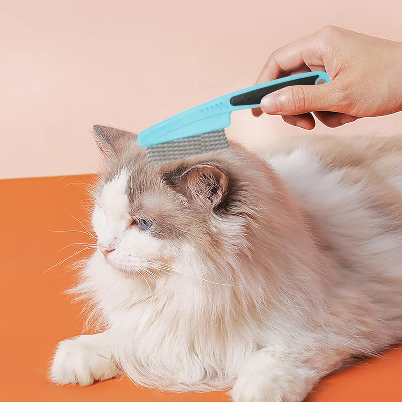 Flea Comb for Dogs and Cats - Lice Comb with Rubber Handle - Promotes Hair Growth and Removes Loose Hair, Knots, and Flakes Flea Brush for Pets (Blue) Blue - PawsPlanet Australia