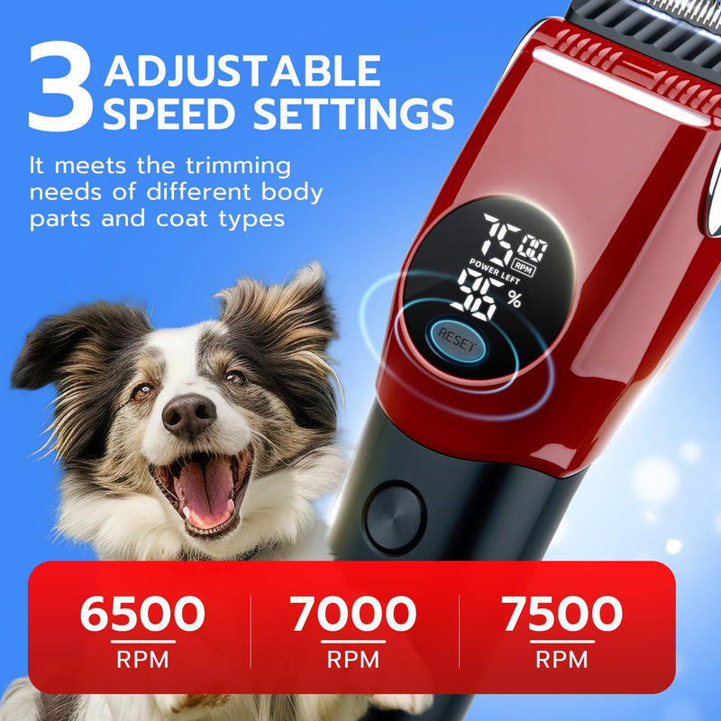 Mcbazel Dog Clippers Grooming Kit, Low Noise Rechargeable Cordless Adjustable Pet Hair Shaver Trimmers Set for Dogs, Cats and Other Pets - Red - PawsPlanet Australia