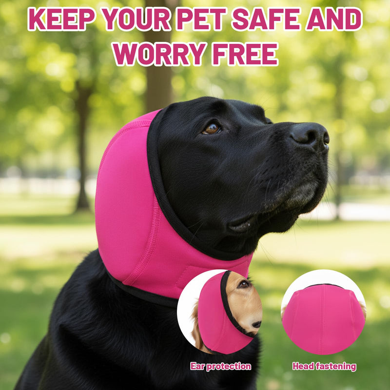 Dog Ear Defenders, Happy Hoodie for Dogs, Ear Protectors Noise Cancelling, Dog Snood Ear Protector for Fireworks,Rose Pink, Medium Size