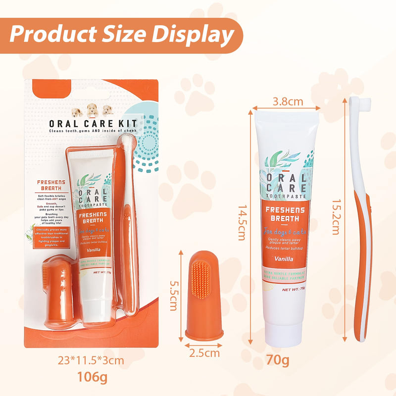 Dog Toothbrush and Toothpaste Care Kit with Vanilla Flavor Toothpaste & Finger Brush & Soft Bristle Toothbrush Teeth Cleaning and Breath Freshener