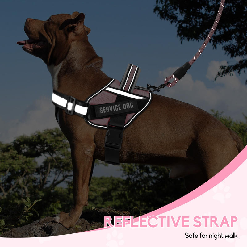 Service Dog Vest Harness and Leash Set, Animire in Training Dog Harness with 10 Dog Patches, Reflective Dog Leash with Soft Padded Handle for Small, Medium, Large, and Extra-Large Dogs(Pink,S) S Pink - PawsPlanet Australia