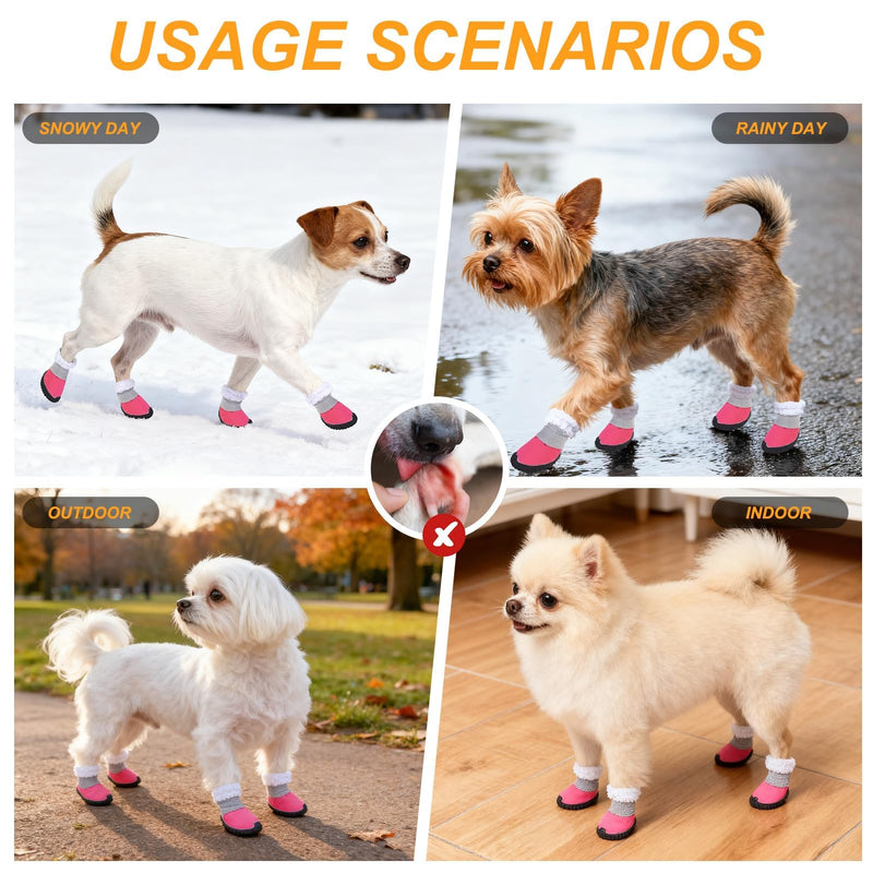 BEAUTYZOO Dog Winter Boots, Waterproof Dogs Snow Shoes with Anti-Slip Sole & Warm Fleece Lining-Indoor Outdoor Paw Protectors for Small Dogs, Puppy Booties to Prevent Licking on Hardwood Floors,Size 4 Pink #4