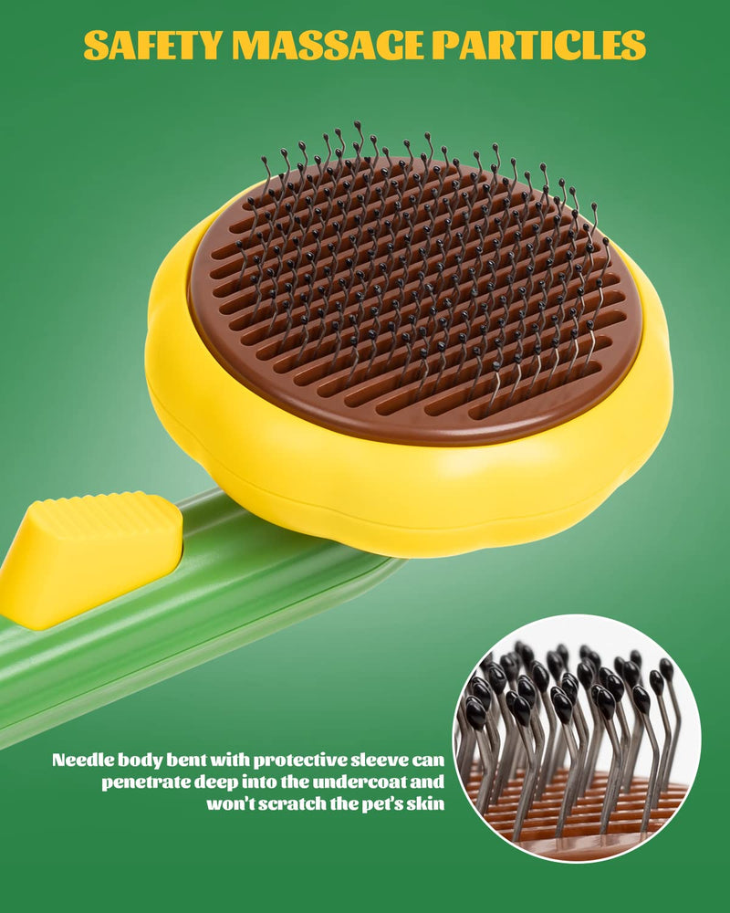 Cat Slicker Brush, Self Cleaning Brush for Short or Long Haired Cats and Dogs, Pet Shedding and Grooming Tool for Remove Loose Hair, Fur, Undercoat, Mats, Tangled Hair, knots Sunflower Medium - PawsPlanet Australia