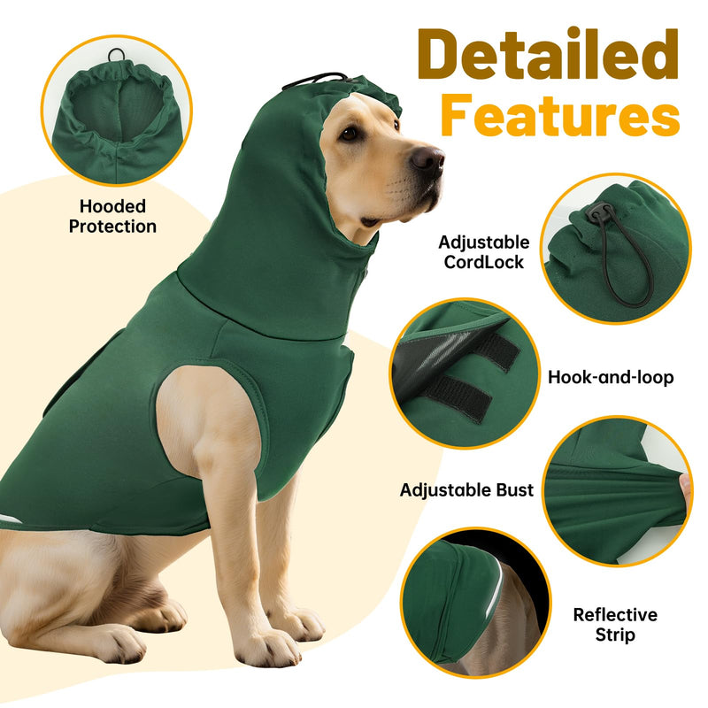Thunder Vest for Dogs Anxiety, Dog Thunder Jacket for Thunder, Fireworks, Vet Visits & Separation, Keep Pet Calm Without Medicine, Anti Anxiety Vest for Dogs and Cat Body and Ear (Green, XX-Large) Green - PawsPlanet Australia