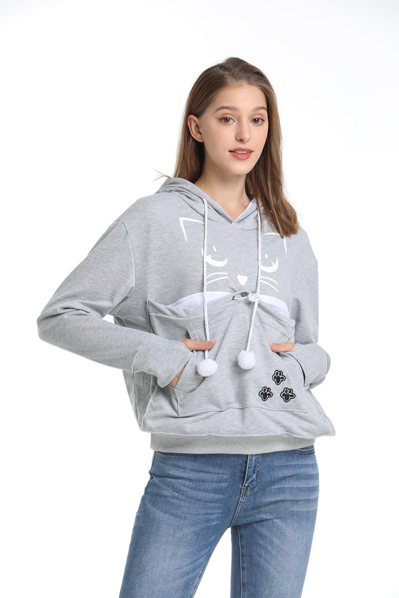 LINYUCHEN Cat Dog Pouch Hoodie Large Pet Pouch Sweatshirt Puppy Kitten Holder Carrier Pullover Top for Women Grey - PawsPlanet Australia