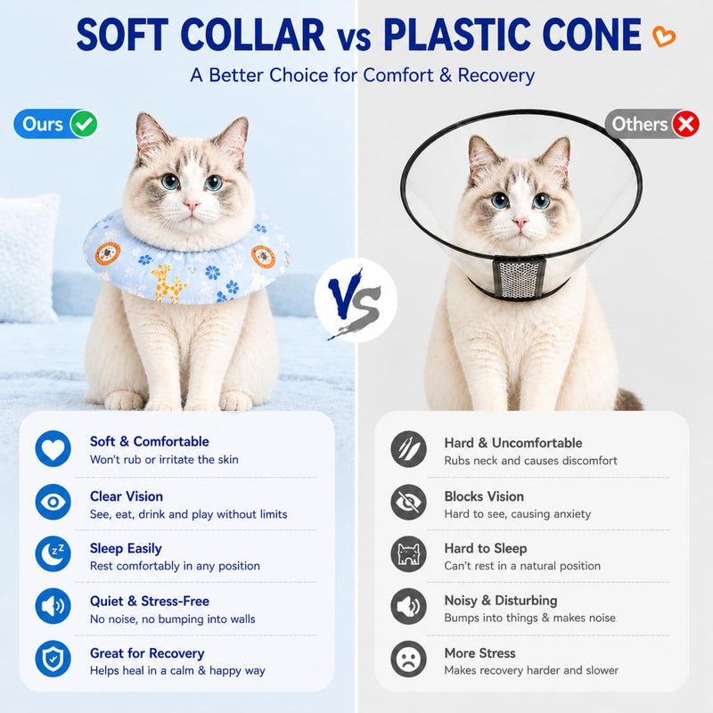 Cat Recovery Collar, Soft Waterproof Donut Cone for Cats After Surgery, Adjustable Anti-Lick Elizabethan Collar Alternative for Wound Healing, Hair-Resistant Pet Neck Pillow for Cats & Small Dogs,M Light Blue