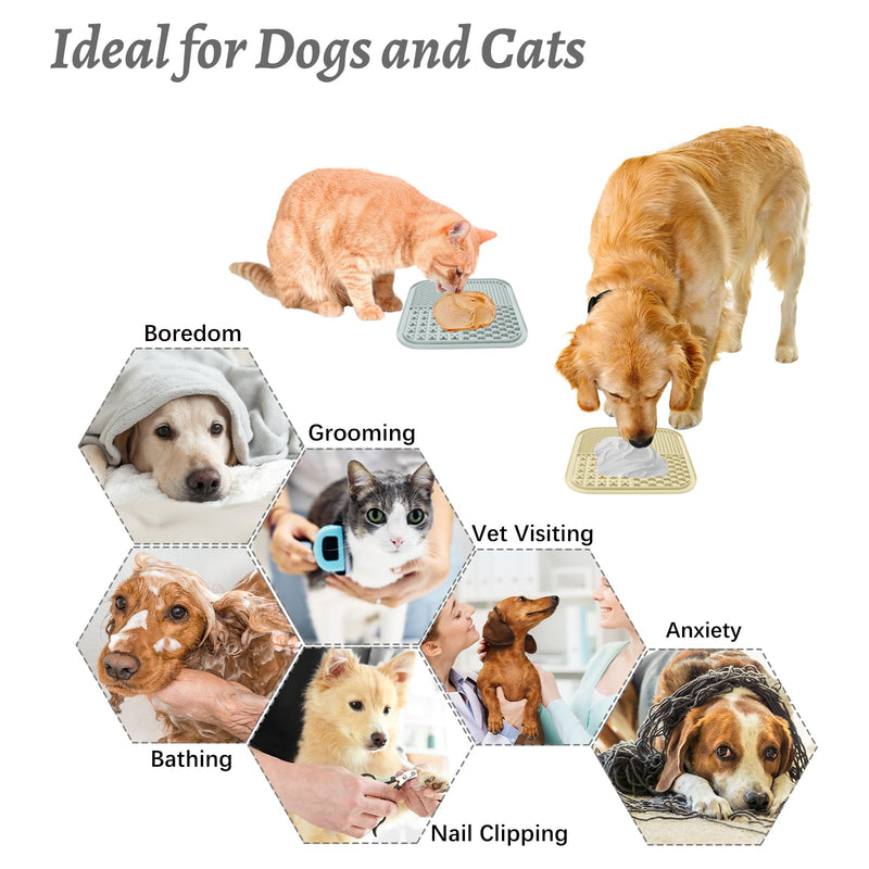 MateeyLife 2PCS Small Lick Mat for Dogs and Cats, Licking Mats for Dog Anxiety Relief, Cat Peanut Butter Lick Pad for Boredom Reducer, Dog Treat Mat Perfect for Bathing Grooming Gray&Beige 6'' × 6'' - PawsPlanet Australia