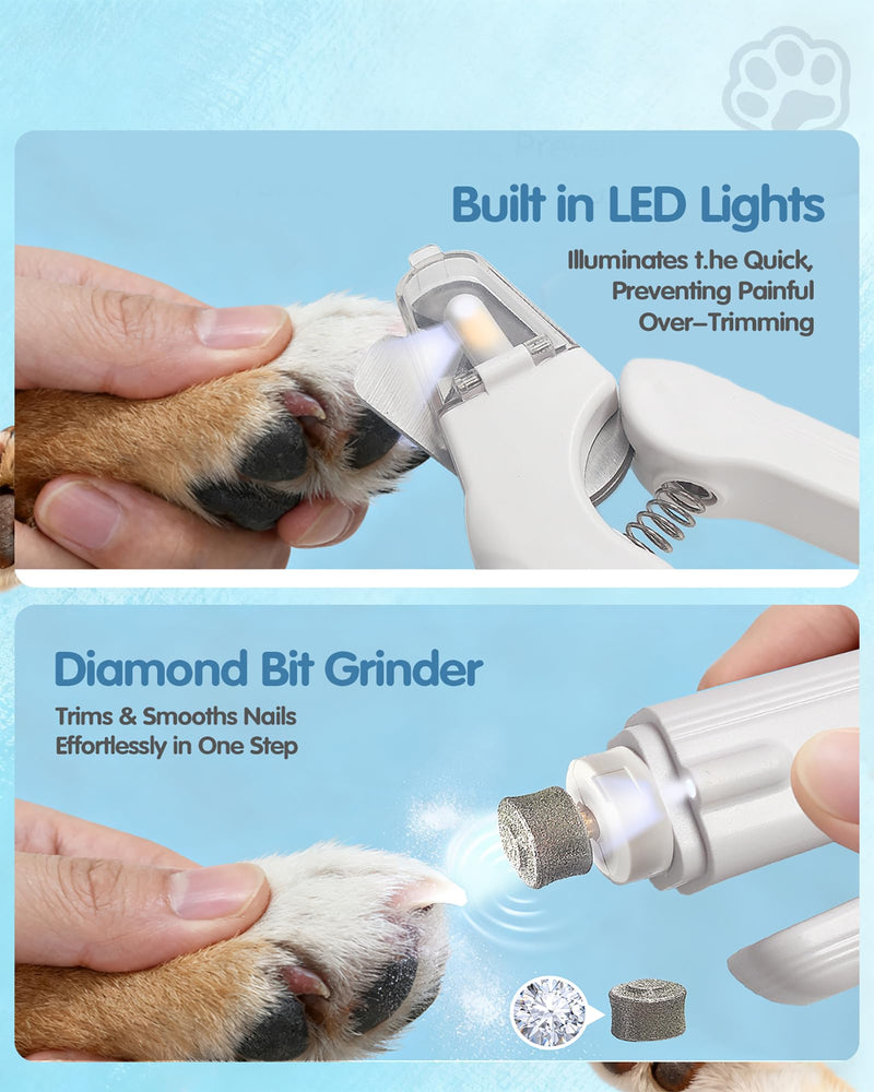 2 in 1 Dog Nail Clippers & Dog Nail Grinder for Large Medium Small Dogs Cats Claw Trimmer with 2 LED Lights & Splash Guard, Ultra-Quiet, USB Rechargeable Pet Claw Care Grooming - PawsPlanet Australia