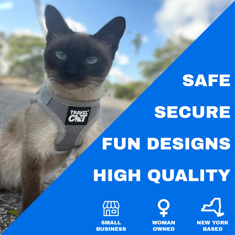 Travel Cat Harness and Leash Set - Adjustable Fit Mesh Cat Harness and Reflective Strap - Comfort Walking Vest for Kitten for Outdoor Walking, Hiking (Small, Grey) Small - PawsPlanet Australia