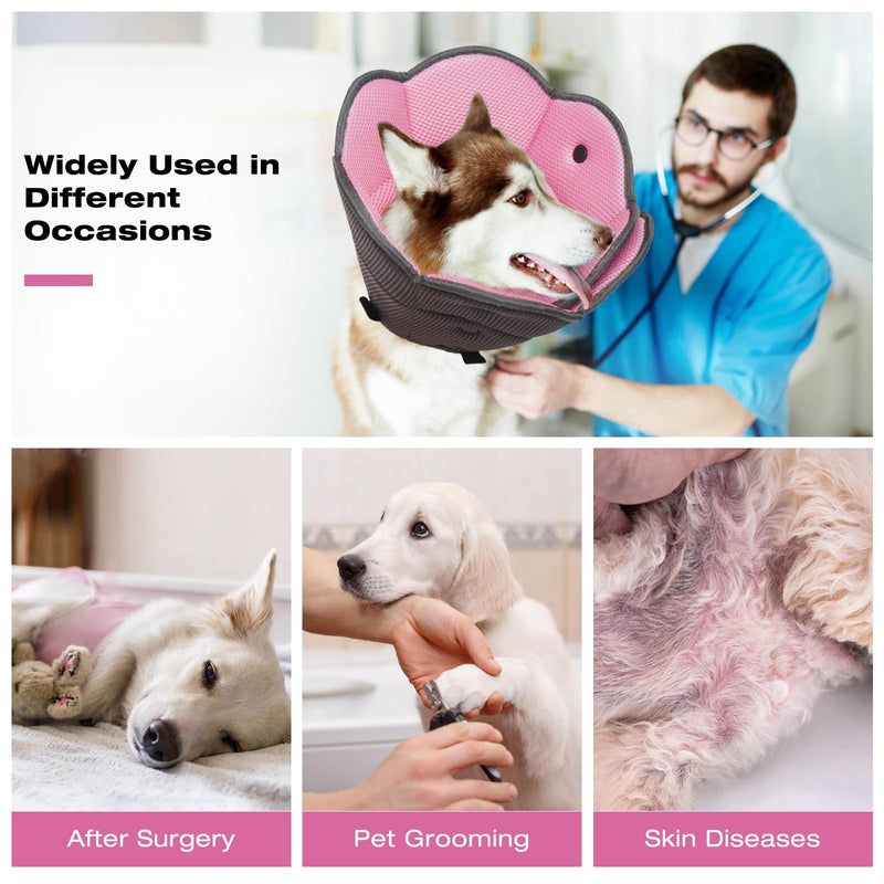 IECOii Soft Dog Cone, Soft Elizabethan Collar Anti Lick Dog Collar Pink S | Breathable Air Mesh|Covered Smooth Snap Buttons|Soft Rounded Edge|Stops Lick-Scratch Injury Cycle|Reusable Long-Term S---Neck:9.4-11.8in