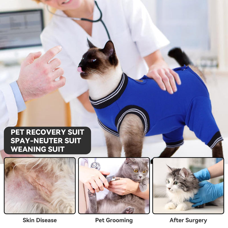 T'CHAQUE Cat Clothes Surgery Recovery Suit for Female Male, Cat Onesie Pet Surgical Pajamas Hind Legs Long Sleeve, Abdominal Wound Skin Diseases, E-Collar Alternative, Spay Recovery Suit, RoyalBlue-XL X-Large